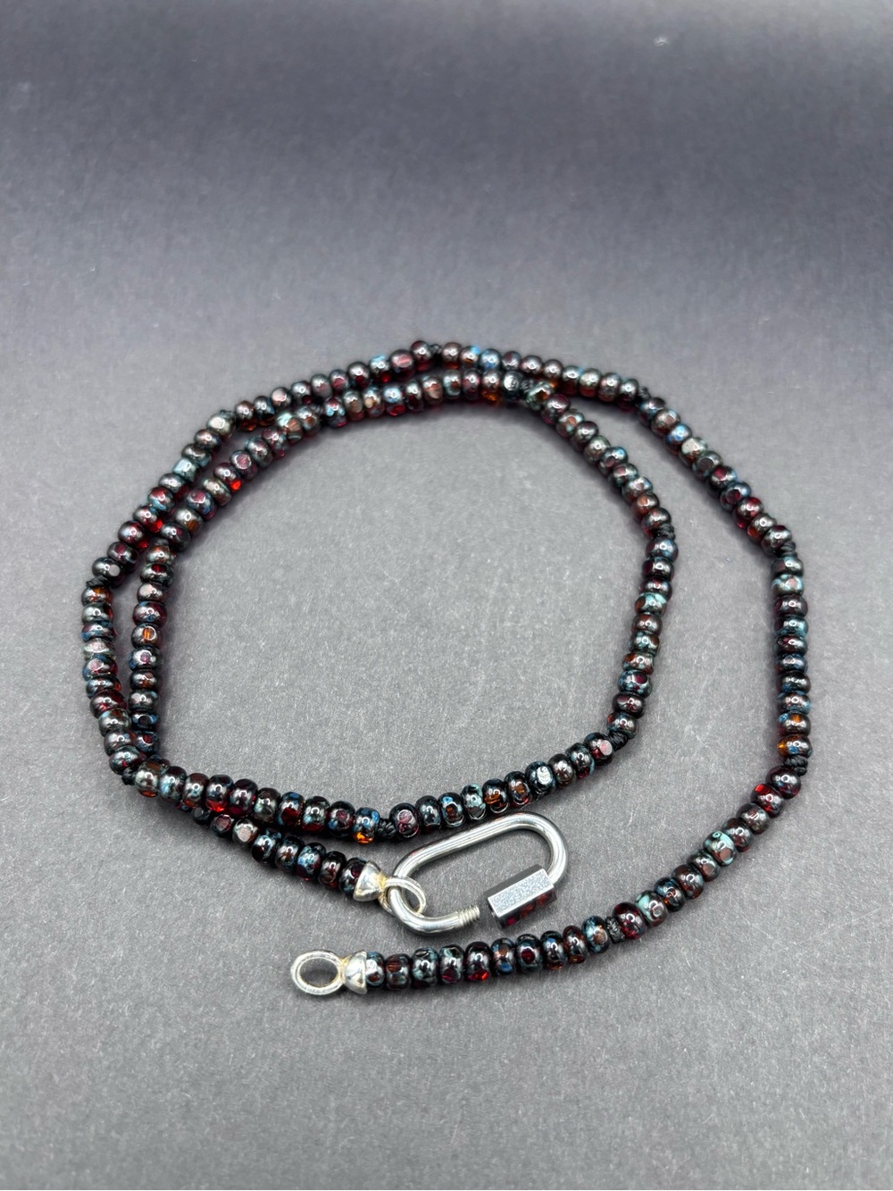Cranberry Miyuki Glass Beaded Necklace with Carabiner